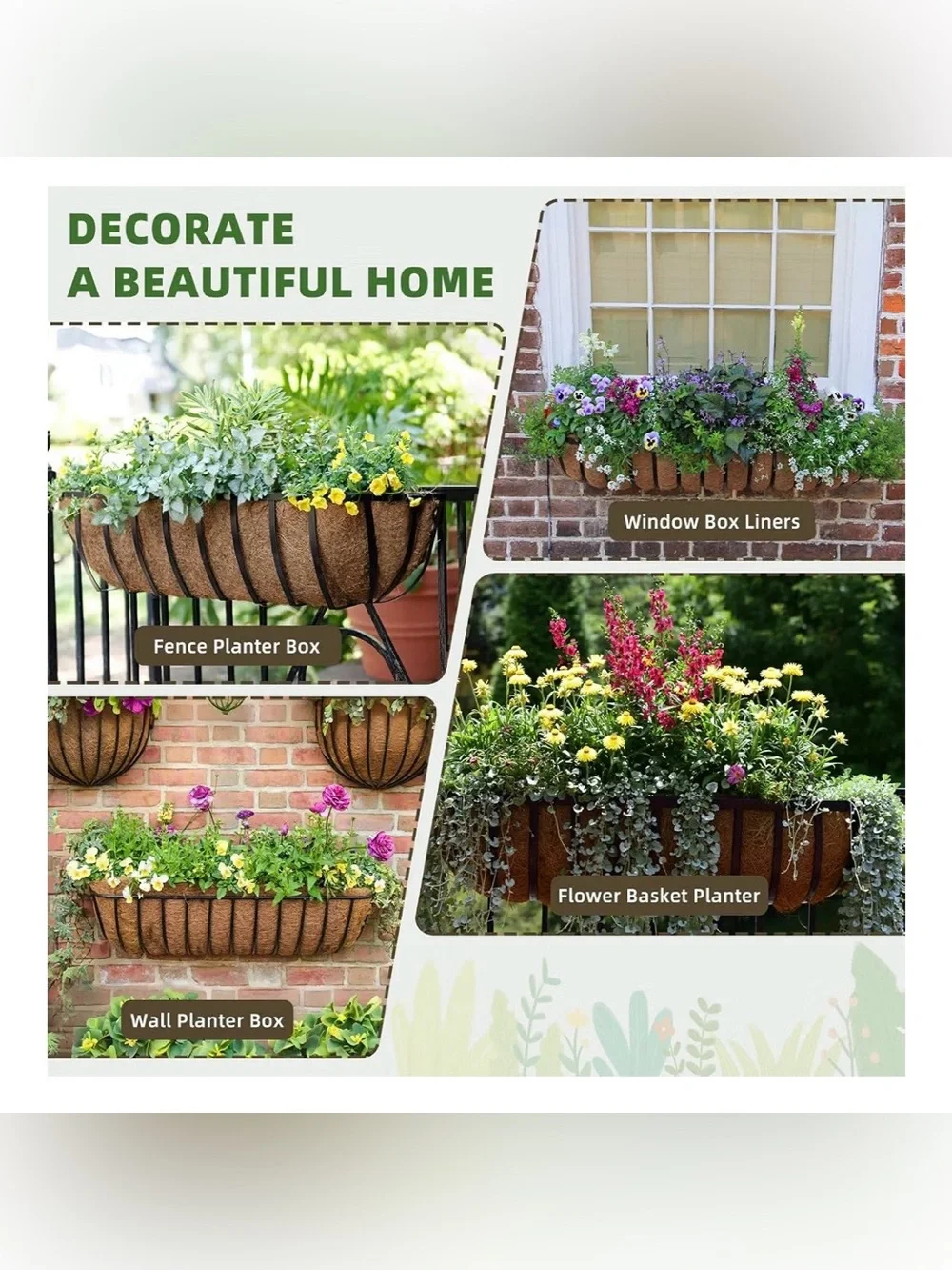 30” Natural Coco Coir Window Box Liner - Set of 3